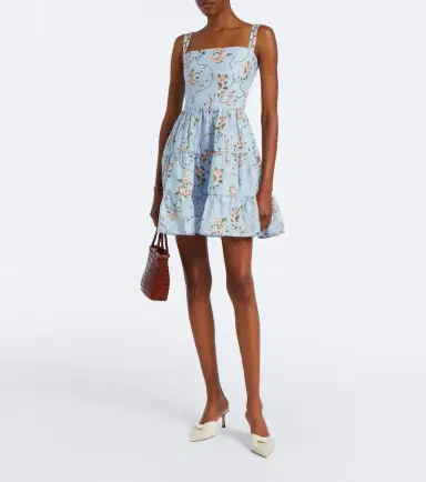 Agua by Agua Bendita Lima floral tiered linen minidress | Thumbnail 5