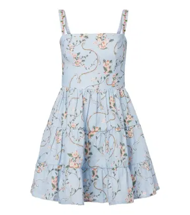 Agua by Agua Bendita Lima floral tiered linen minidress | Thumbnail 1