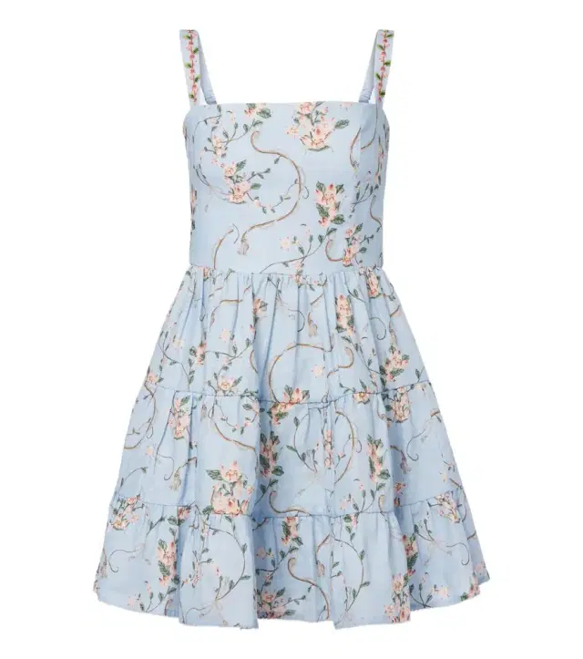 Agua by Agua Bendita Lima floral tiered linen minidress