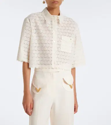 Valentino VLogo broderie anglaise cotton shirt | Thumbnail 4 Valentino VLogo broderie anglaise cotton shirt | Thumbnail 4