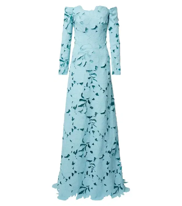 Costarellos Off-shoulder floral guipure lace gown