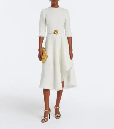 Oscar de la Renta Belted fringed bouclé midi dress | Thumbnail 6