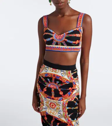 Dolce & Gabbana Carretto silk-blend charmeuse crop top | Thumbnail 3 Dolce & Gabbana Carretto silk-blend charmeuse crop top | Thumbnail 3