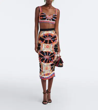 Dolce & Gabbana Carretto silk-blend charmeuse crop top | Thumbnail 4 Dolce & Gabbana Carretto silk-blend charmeuse crop top | Thumbnail 4