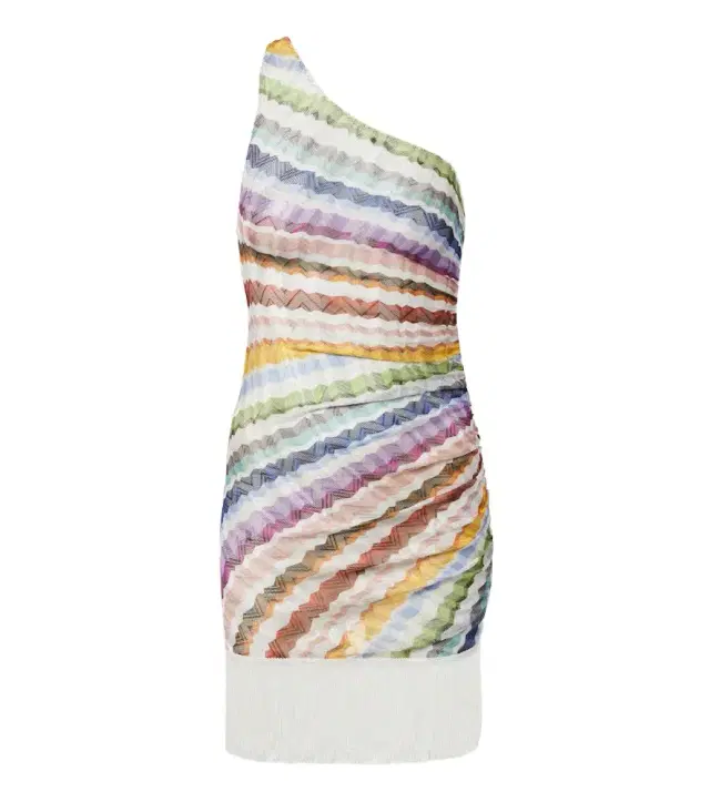 Missoni Chevron fringed one-shoulder beach dress