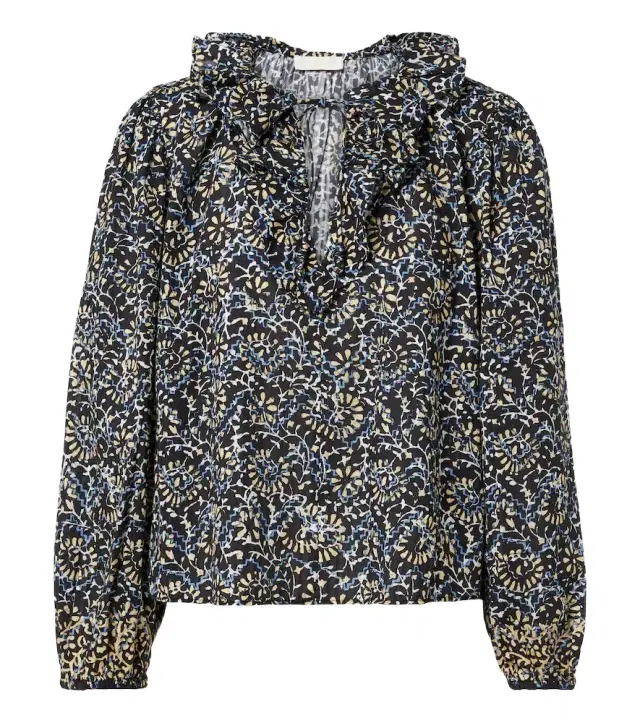 Ulla Johnson Siena printed ruffled cotton-blend top