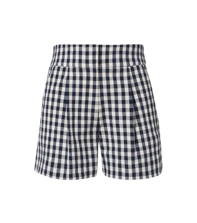 Veronica Beard Haina gingham pleated cotton shorts
