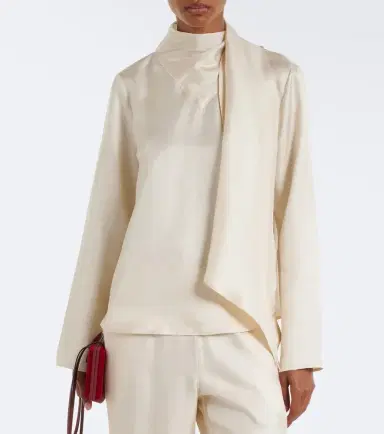 Loulou de Saison Gala draped scarf-detail silk twill top | Thumbnail 3