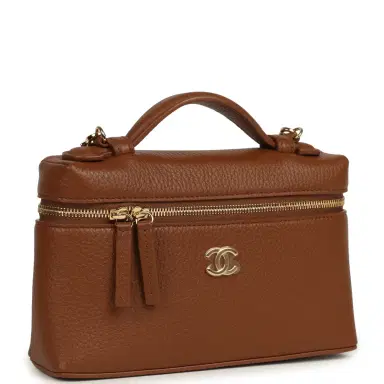 Chanel Chanel "Supple" Top Handle Long Vanity Case with Chain Camel Grained Calfskin Gold Hardware | Thumbnail 2 Chanel Chanel "Supple" Top Handle Long Vanity Case with Chain Camel Grained Calfskin Gold Hardware | Thumbnail 2