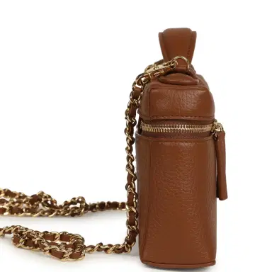 Chanel Chanel "Supple" Top Handle Long Vanity Case with Chain Camel Grained Calfskin Gold Hardware | Thumbnail 3 Chanel Chanel "Supple" Top Handle Long Vanity Case with Chain Camel Grained Calfskin Gold Hardware | Thumbnail 3