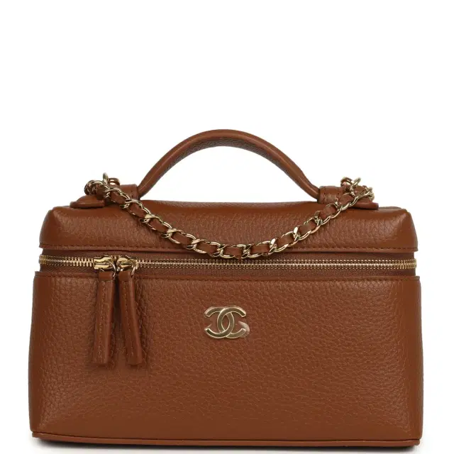 Chanel Chanel "Supple" Top Handle Long Vanity Case with Chain Camel Grained Calfskin Gold Hardware