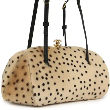 Chanel Chanel Cheetah Print Clutch with Leather Straps Light Beige Calf Hair, Black Leather Gold Hardware | Thumbnail 2