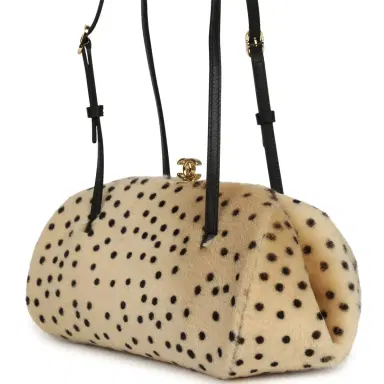 Chanel Chanel Cheetah Print Clutch with Leather Straps Light Beige Calf Hair, Black Leather Gold Hardware | Thumbnail 5