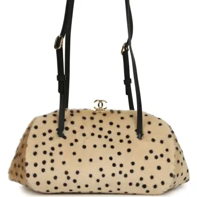 Chanel Chanel Cheetah Print Clutch with Leather Straps Light Beige Calf Hair, Black Leather Gold Hardware | Thumbnail 1