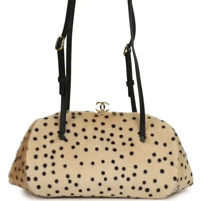Chanel Cheetah Print Clutch with Leather Straps Light Beige Calf Hair, Black Leather Gold Hardware Chanel Cheetah Print Clutch with Leather Straps Light Beige Calf Hair, Black Leather Gold Hardware