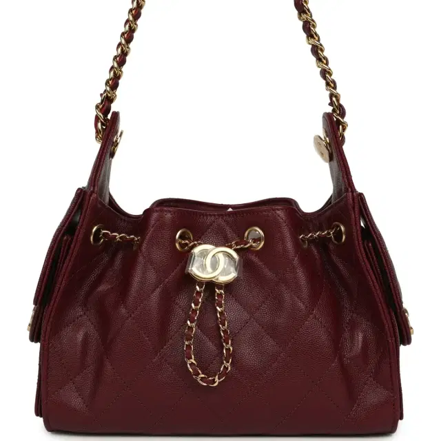 Chanel Mini 25 Hobo Bag Dark Burgundy Caviar Gold Hardware