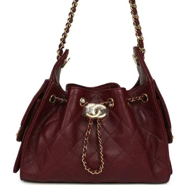 Chanel Mini 25 Hobo Bag Dark Burgundy Caviar Gold Hardware