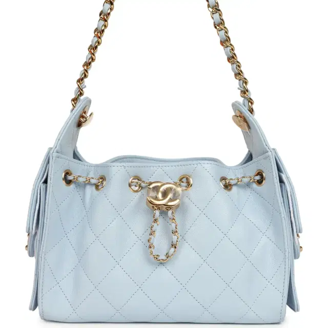 Chanel Chanel Mini 25 Hobo Bag Light Blue Caviar Gold Hardware