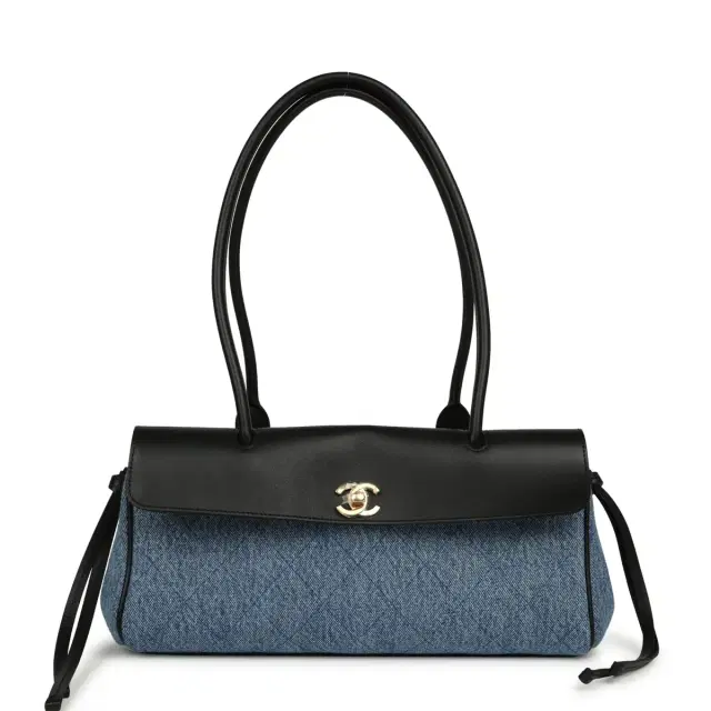 Chanel Chanel Small "Urban Essential" East West Shopping Tote Black Calfskin and Blue Denim Gold Hardware
