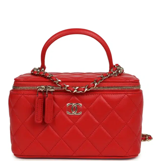 Chanel Chanel Small Classic Top Handle Vanity Case Red Lambskin Light Gold Hardware