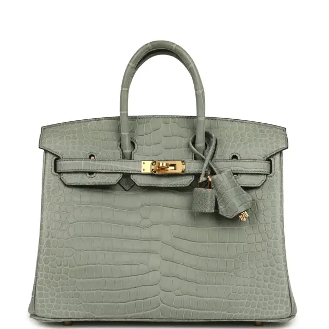 HERMÈS Hermes Birkin 25 Gris Ciment Matte Porosus Crocodile Gold Hardware