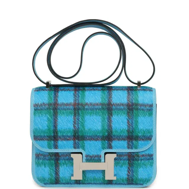 HERMÈS Hermes Constance 18 Tartan Celeste Swift Palladium Hardware