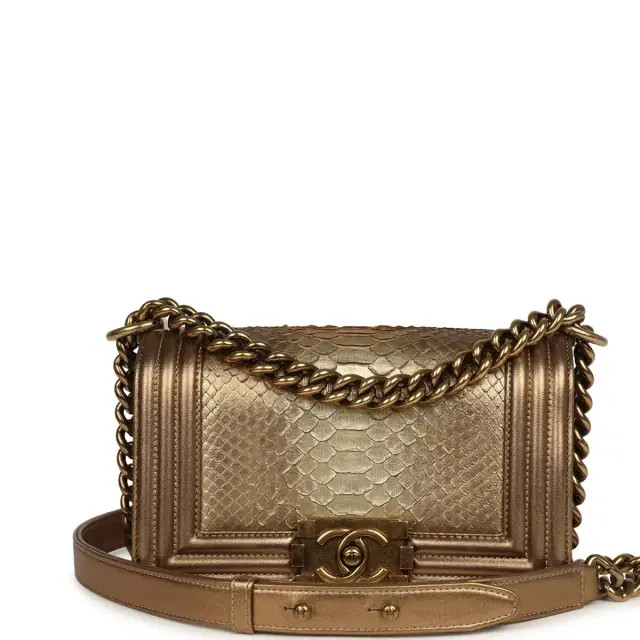 Chanel Pre-owned Chanel Small Boy Bag Metallic Gold Python Antique Gold Hardware