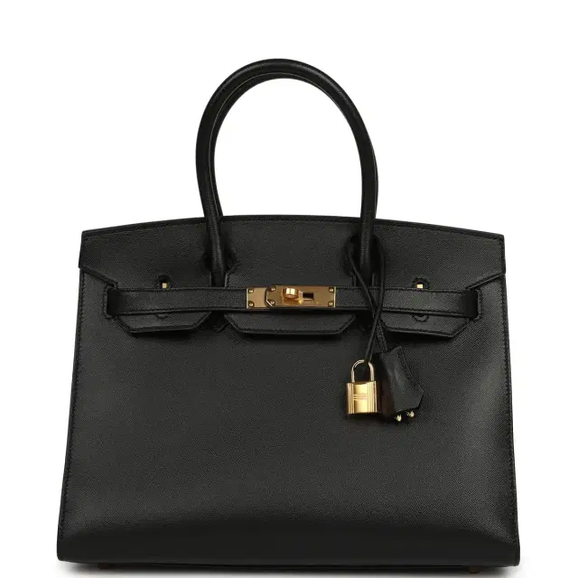 HERMÈS Pre-owned Hermes Birkin Sellier 30 Black Madame Gold Hardware