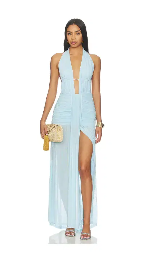 Runaway The Label Adrianna Plunge Ruched Maxi Dress
