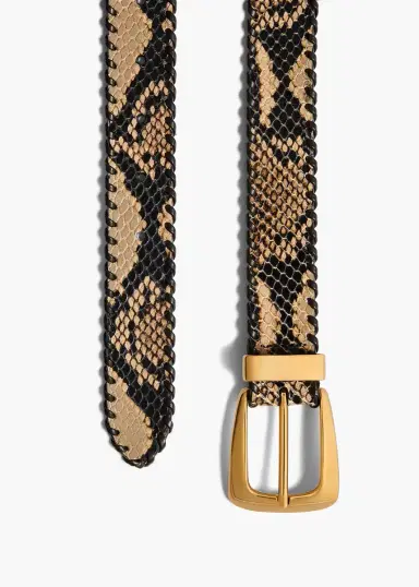 Khaite Benny Belt With Whipstitch In Python-Embossed Taupe And Gold | Thumbnail 2 Khaite Benny Belt With Whipstitch In Python-Embossed Taupe And Gold | Thumbnail 2