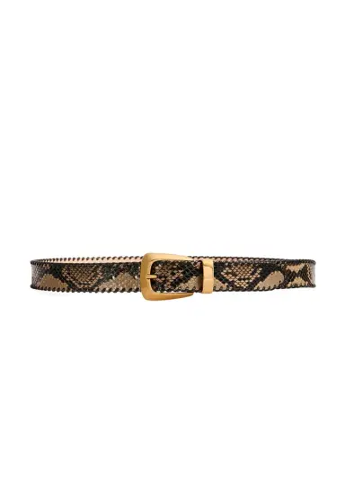 Khaite Benny Belt With Whipstitch In Python-Embossed Taupe And Gold | Thumbnail 1 Khaite Benny Belt With Whipstitch In Python-Embossed Taupe And Gold | Thumbnail 1