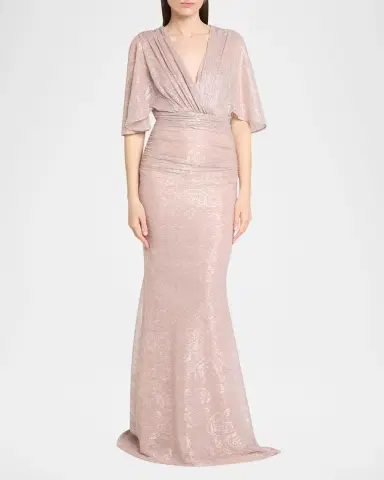 Talbot Runhof Floral Metallic Draped V-Neck Gown | Thumbnail 2 Talbot Runhof Floral Metallic Draped V-Neck Gown | Thumbnail 2