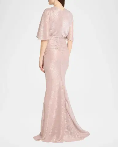 Talbot Runhof Floral Metallic Draped V-Neck Gown | Thumbnail 3 Talbot Runhof Floral Metallic Draped V-Neck Gown | Thumbnail 3