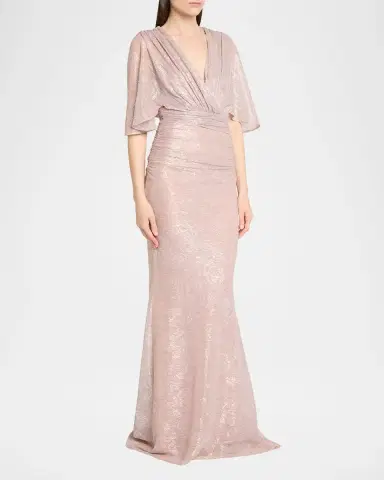 Talbot Runhof Floral Metallic Draped V-Neck Gown | Thumbnail 4 Talbot Runhof Floral Metallic Draped V-Neck Gown | Thumbnail 4