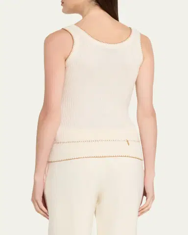 PRABAL GURUNG Blanket-Stitch Silk-Cashmere Rib Scoop-Neck Tank Top | Thumbnail 3 PRABAL GURUNG Blanket-Stitch Silk-Cashmere Rib Scoop-Neck Tank Top | Thumbnail 3
