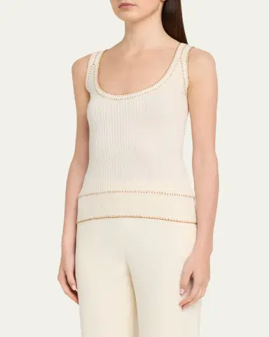 PRABAL GURUNG Blanket-Stitch Silk-Cashmere Rib Scoop-Neck Tank Top | Thumbnail 4 PRABAL GURUNG Blanket-Stitch Silk-Cashmere Rib Scoop-Neck Tank Top | Thumbnail 4