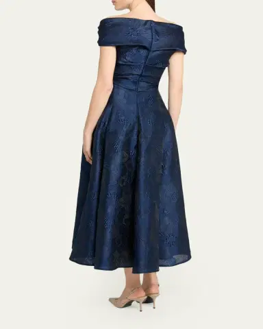 Talbot Runhof Off-Shoulder Jacquard Dress with Pockets | Thumbnail 3 Talbot Runhof Off-Shoulder Jacquard Dress with Pockets | Thumbnail 3
