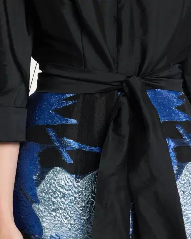 Rickie Freeman for Teri Jon Taffeta and Floral Jacquard Organza Shirt Gown | Thumbnail 5