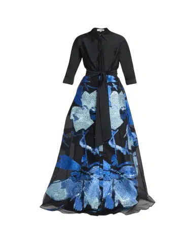 Rickie Freeman for Teri Jon Taffeta and Floral Jacquard Organza Shirt Gown | Thumbnail 1