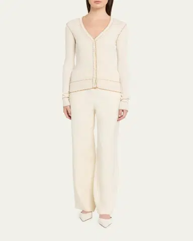 PRABAL GURUNG Blanket Stitched Silk-Cashmere Rib V-Neck Cardigan | Thumbnail 2 PRABAL GURUNG Blanket Stitched Silk-Cashmere Rib V-Neck Cardigan | Thumbnail 2
