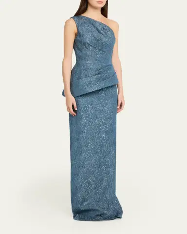 Rickie Freeman for Teri Jon One-Shoulder Metallic Jacquard Peplum Gown | Thumbnail 4 Rickie Freeman for Teri Jon One-Shoulder Metallic Jacquard Peplum Gown | Thumbnail 4