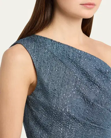 Rickie Freeman for Teri Jon One-Shoulder Metallic Jacquard Peplum Gown | Thumbnail 5 Rickie Freeman for Teri Jon One-Shoulder Metallic Jacquard Peplum Gown | Thumbnail 5