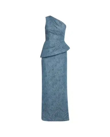 Rickie Freeman for Teri Jon One-Shoulder Metallic Jacquard Peplum Gown | Thumbnail 1 Rickie Freeman for Teri Jon One-Shoulder Metallic Jacquard Peplum Gown | Thumbnail 1