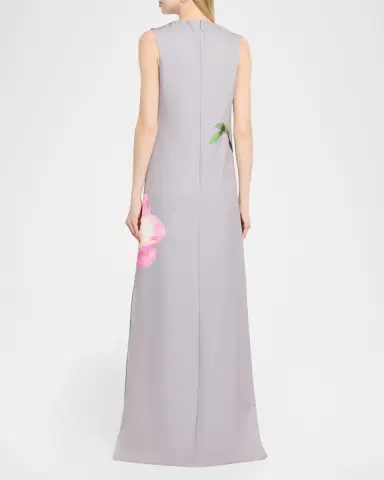 Rickie Freeman for Teri Jon Sleeveless Floral-Print Scuba Column Gown | Thumbnail 3