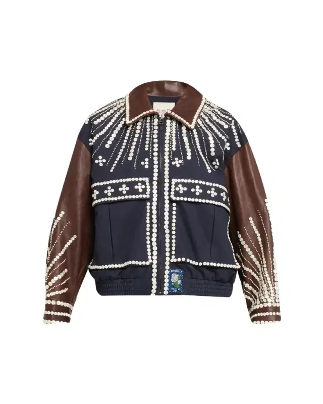 Sea Georgie Embellished Mixed-Media Bomber Jacket