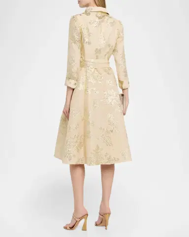 Rickie Freeman for Teri Jon Pleated Metallic Jacquard Midi Shirtdress | Thumbnail 3 Rickie Freeman for Teri Jon Pleated Metallic Jacquard Midi Shirtdress | Thumbnail 3