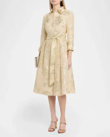 Rickie Freeman for Teri Jon Pleated Metallic Jacquard Midi Shirtdress | Thumbnail 4 Rickie Freeman for Teri Jon Pleated Metallic Jacquard Midi Shirtdress | Thumbnail 4