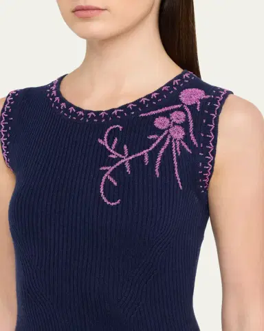 PRABAL GURUNG Floral Bead Embroidered Rib Knit Midi Dress | Thumbnail 5 PRABAL GURUNG Floral Bead Embroidered Rib Knit Midi Dress | Thumbnail 5