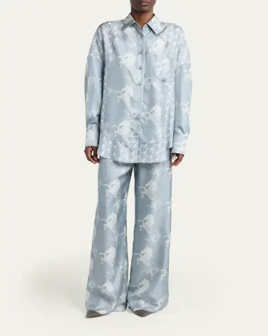 Stella McCartney Horse Printed Silk Twill Wide-Leg Drawstring Pants | Thumbnail 2 Stella McCartney Horse Printed Silk Twill Wide-Leg Drawstring Pants | Thumbnail 2