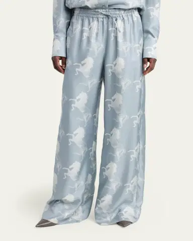 Stella McCartney Horse Printed Silk Twill Wide-Leg Drawstring Pants | Thumbnail 4 Stella McCartney Horse Printed Silk Twill Wide-Leg Drawstring Pants | Thumbnail 4